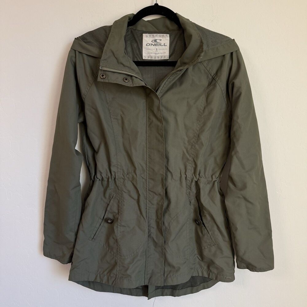 Oneill Army Green Hooded Utility Cargo Jacket Small Cargo Fishermans Coat Parka